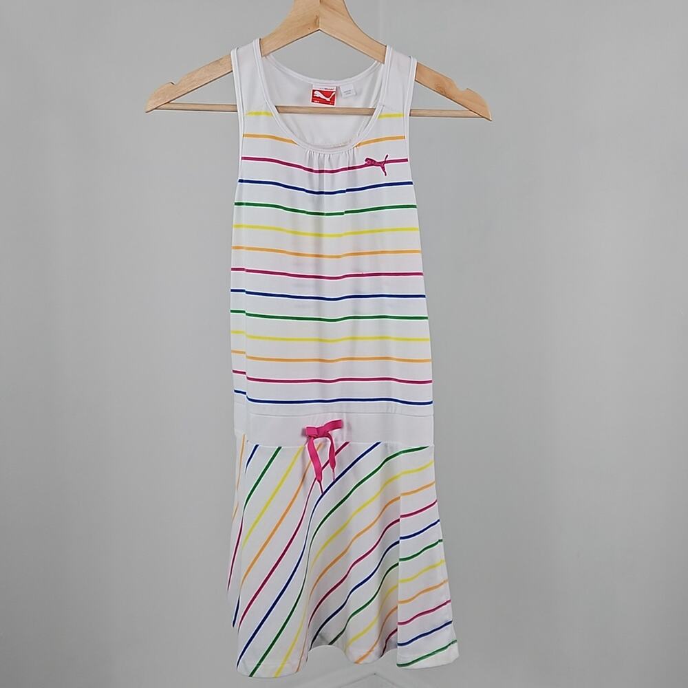 Puma Sport Lifestyle White Rainbow Stripe‎ Racerback Tank Dress | Girl's Large